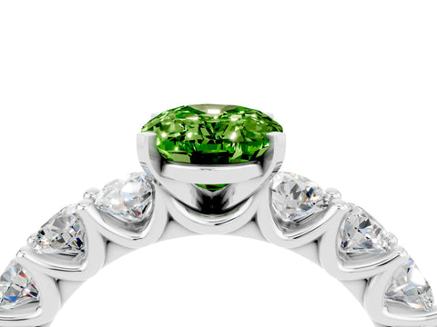 White gold Oval Cut Peridot Prong Setting with Side Stones on a Pave Band_4