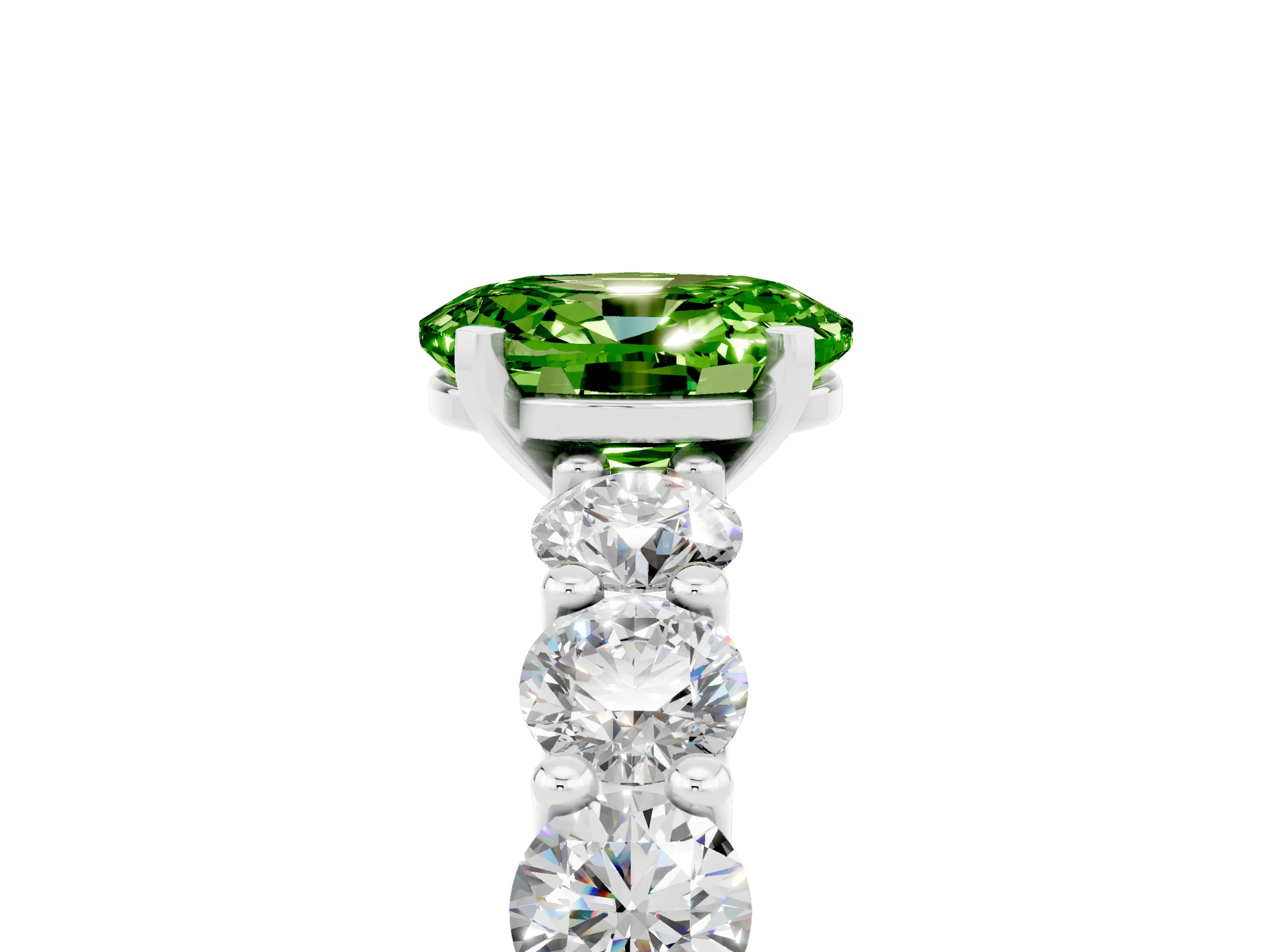 White gold Oval Cut Peridot Prong Setting with Side Stones on a Pave Band_5