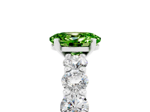 White gold Oval Cut Peridot Prong Setting with Side Stones on a Pave Band_5