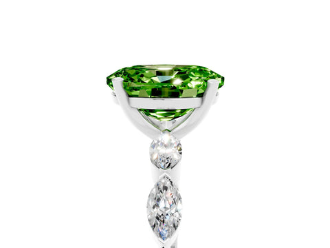 White gold Oval Cut Peridot Ring with Marquise Side Stones and Prong Setting_5