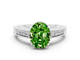 White gold Oval Cut Peridot Ring with Milgrain Pavé Band and Four-Prong Setting_12