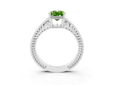 White gold Oval Cut Peridot Ring with Milgrain Pavé Band and Four-Prong Setting_15