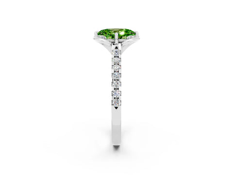 White gold Oval Cut Peridot Ring with Pavé Band and Floral Prong Setting_2