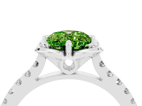 White gold Oval Cut Peridot Ring with Pavé Band and Floral Prong Setting_4