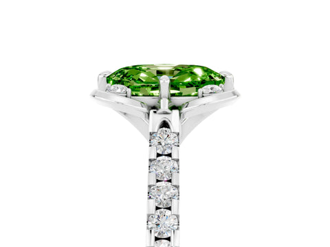 White gold Oval Cut Peridot Ring with Pavé Band and Floral Prong Setting_5
