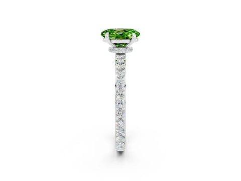 White gold Oval Cut Peridot Ring with Pavé Band and Four-Prong Setting_2