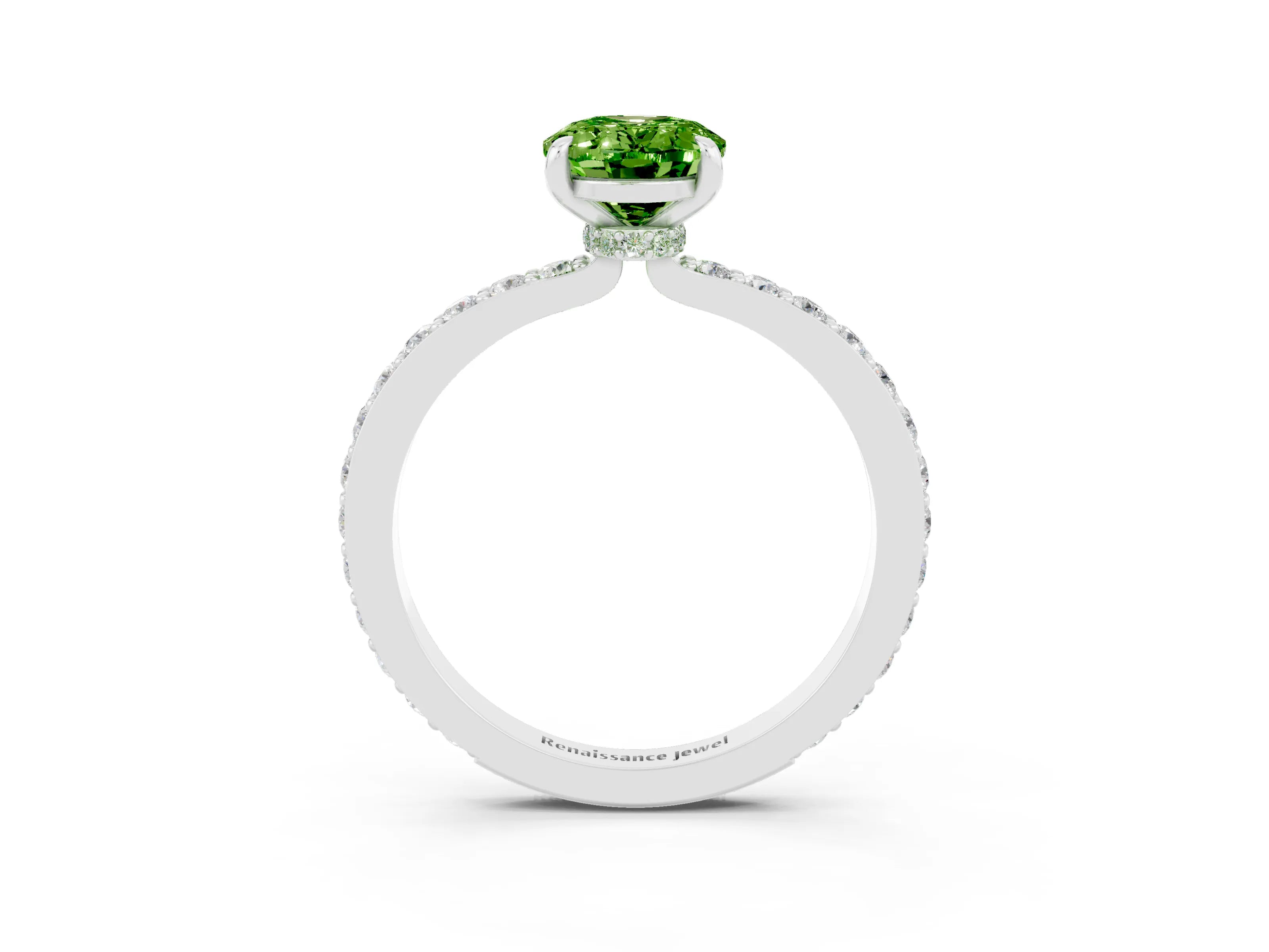 White gold Oval Cut Peridot Ring with Pavé Band and Four-Prong Setting_3