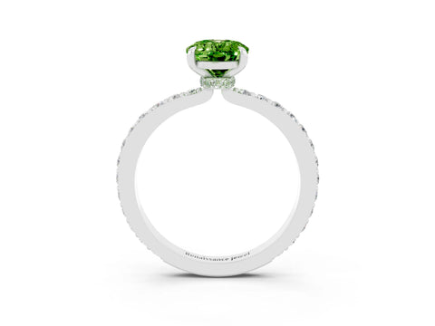 White gold Oval Cut Peridot Ring with Pavé Band and Four-Prong Setting_3