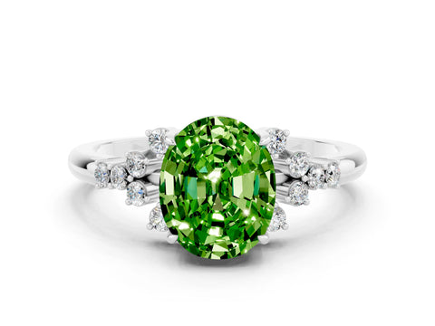 White gold Oval Cut Peridot Ring with Side Stones and Four-Prong Setting_92