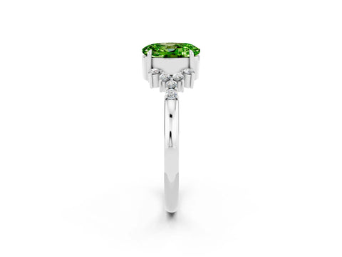 White gold Oval Cut Peridot Ring with Side Stones and Four-Prong Setting_94