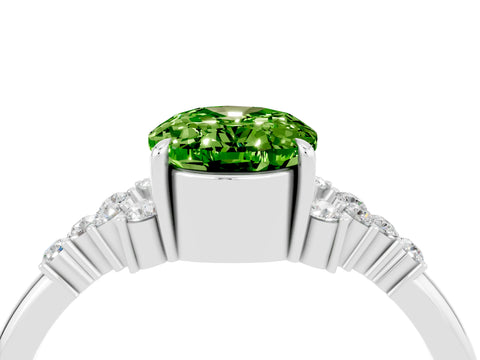 White gold Oval Cut Peridot Ring with Side Stones and Four-Prong Setting_96