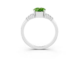 White gold Oval Cut Peridot Ring with Side Stones and Four-Prong Setting_99