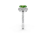 White gold Oval Cut Peridot Scalloped Halo Engagement Ring with Round Shared Prong Band_14