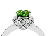 White gold Oval Cut Peridot Scalloped Halo Engagement Ring with Round Shared Prong Band_16