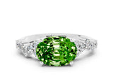 White gold Oval Cut Peridot Scattered Round Accent Ring with Prong Setting_24
