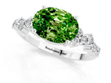 White gold Oval Cut Peridot Scattered Round Accent Ring with Prong Setting_25