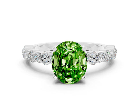 White gold Oval Cut Peridot Side Stone Solitaire Ring with Round  and Four-Prong Setting_48