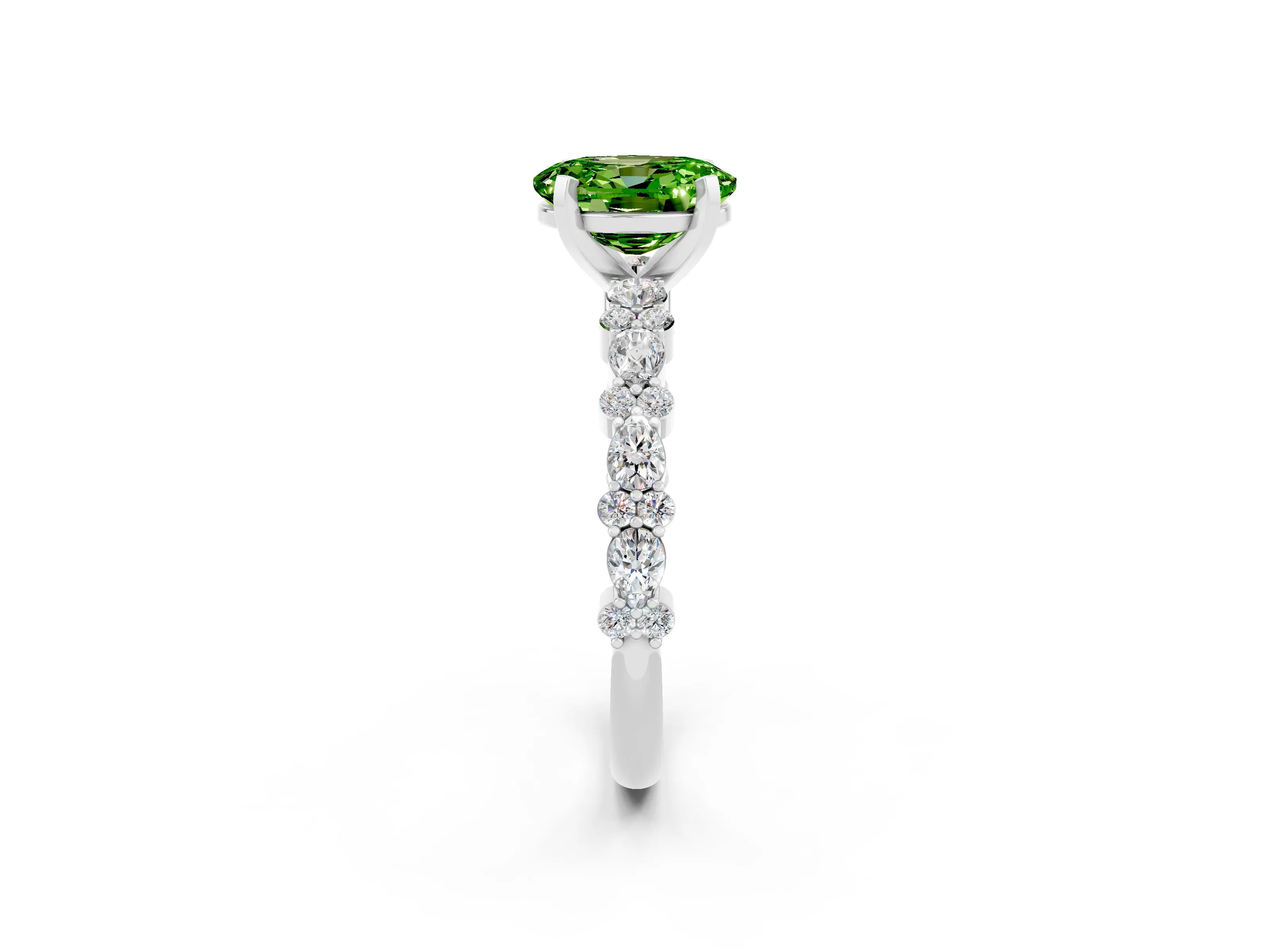 White gold Oval Cut Peridot Side Stone Solitaire Ring with Round  and Four-Prong Setting_50
