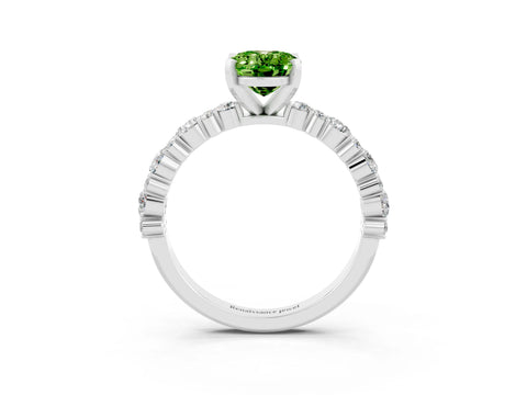 White gold Oval Cut Peridot Side Stone Solitaire Ring with Round  and Four-Prong Setting_51