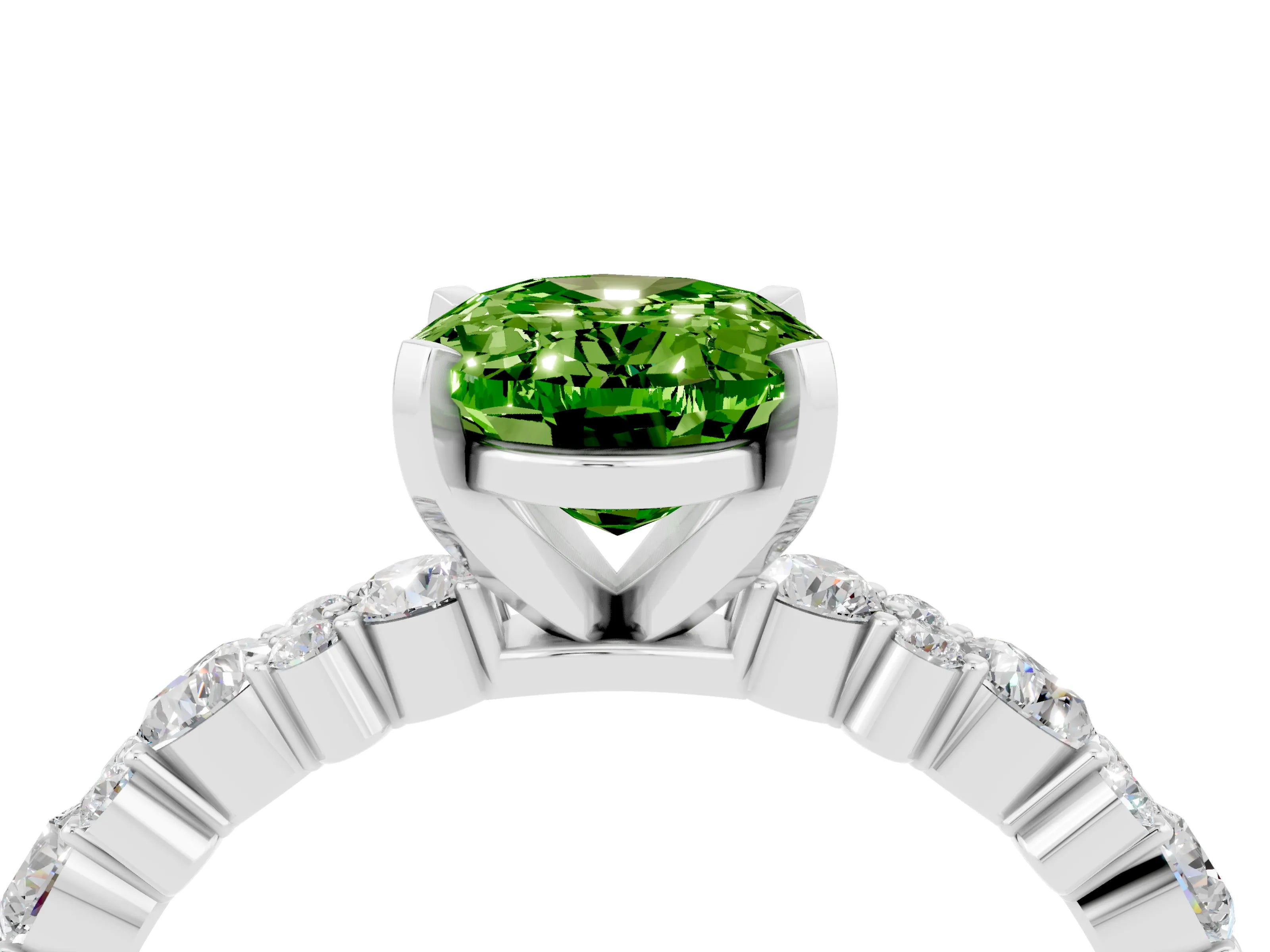 White gold Oval Cut Peridot Side Stone Solitaire Ring with Round  and Four-Prong Setting_52