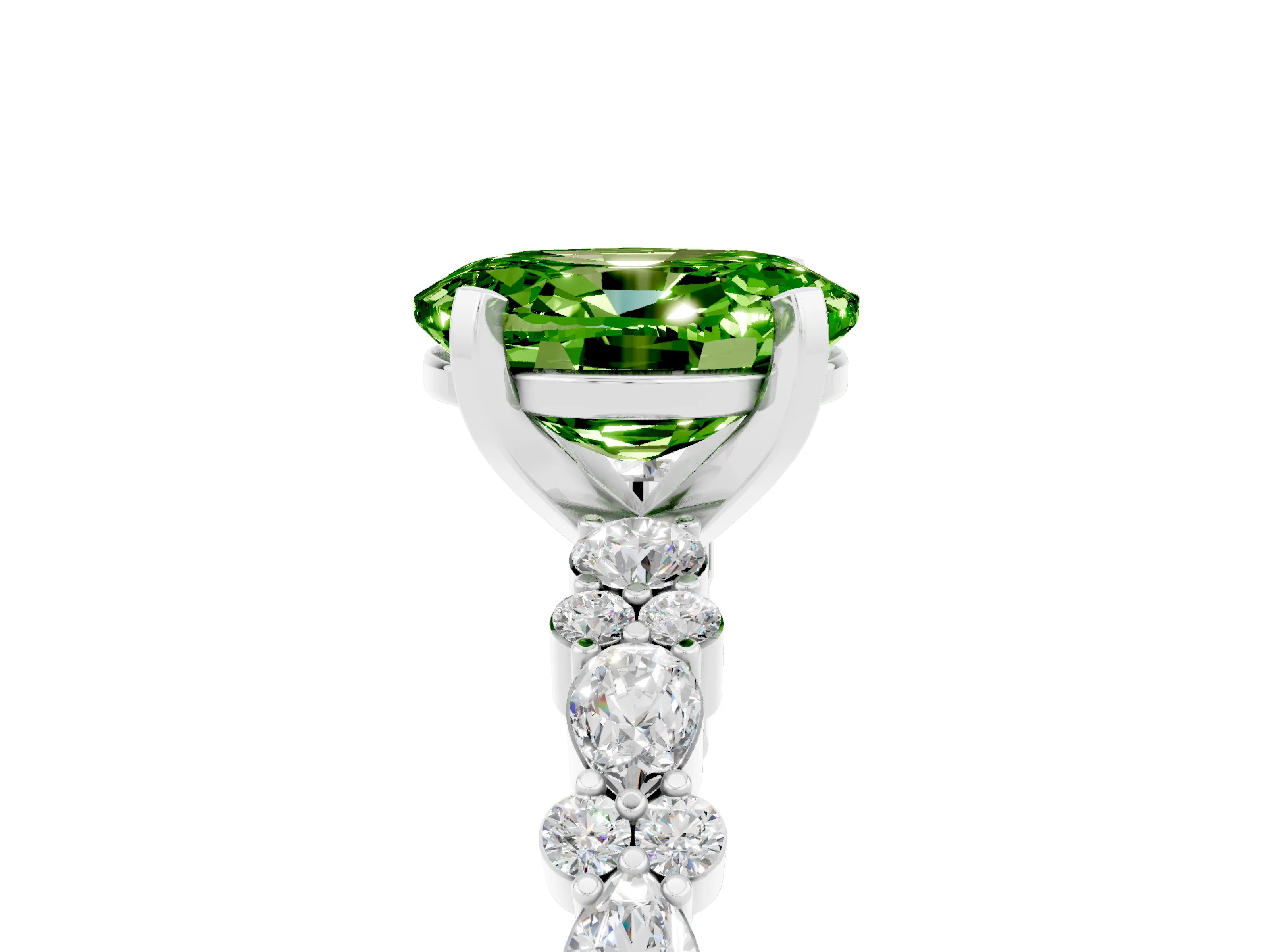 White gold Oval Cut Peridot Side Stone Solitaire Ring with Round  and Four-Prong Setting_53