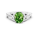 White gold Oval Cut Peridot Solitaire Celtic Knot Ring with Four-Prong Setting_12