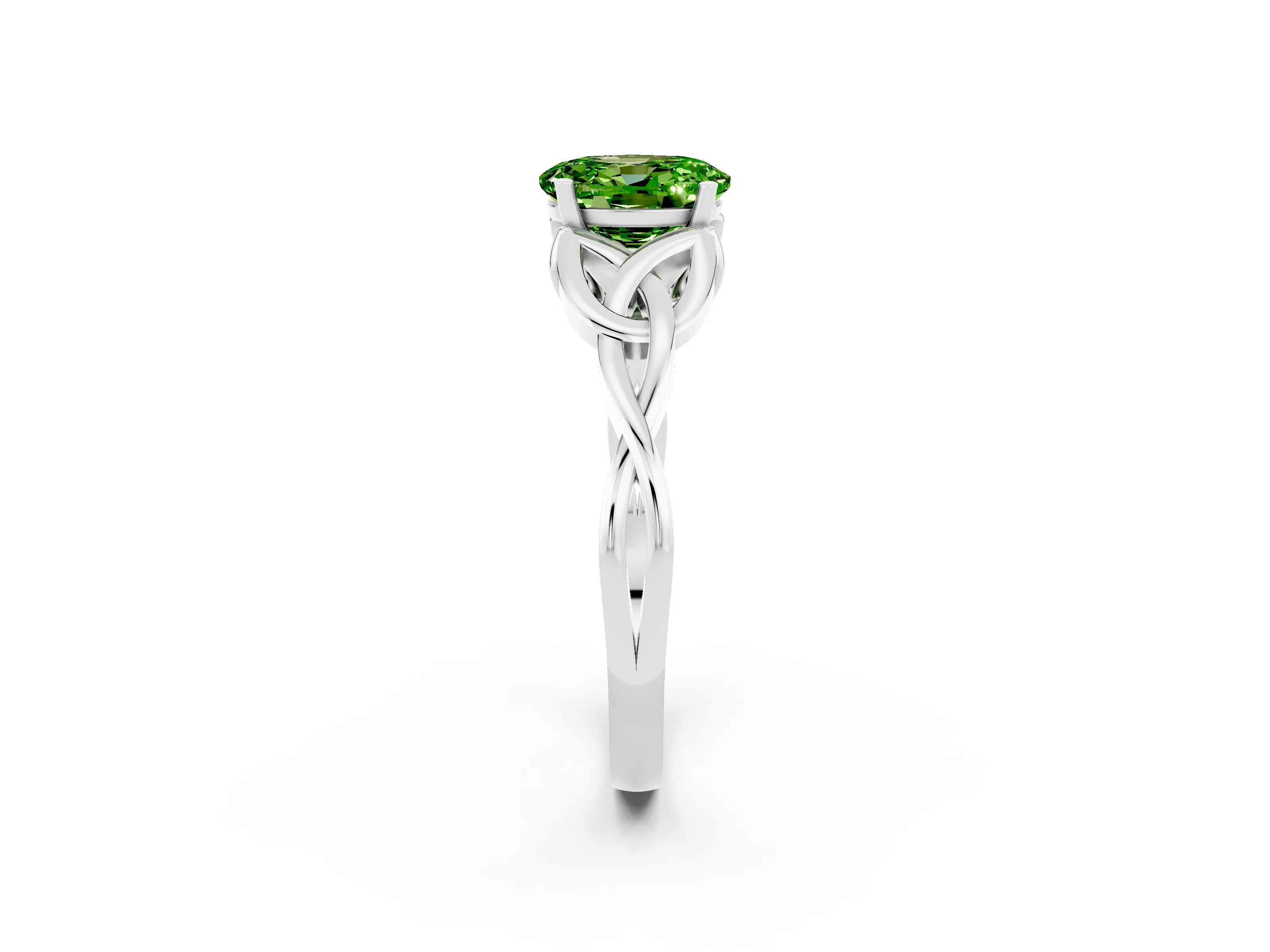 White gold Oval Cut Peridot Solitaire Celtic Knot Ring with Four-Prong Setting_14