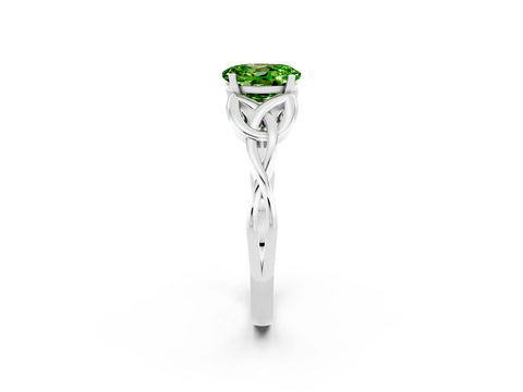 White gold Oval Cut Peridot Solitaire Celtic Knot Ring with Four-Prong Setting_14