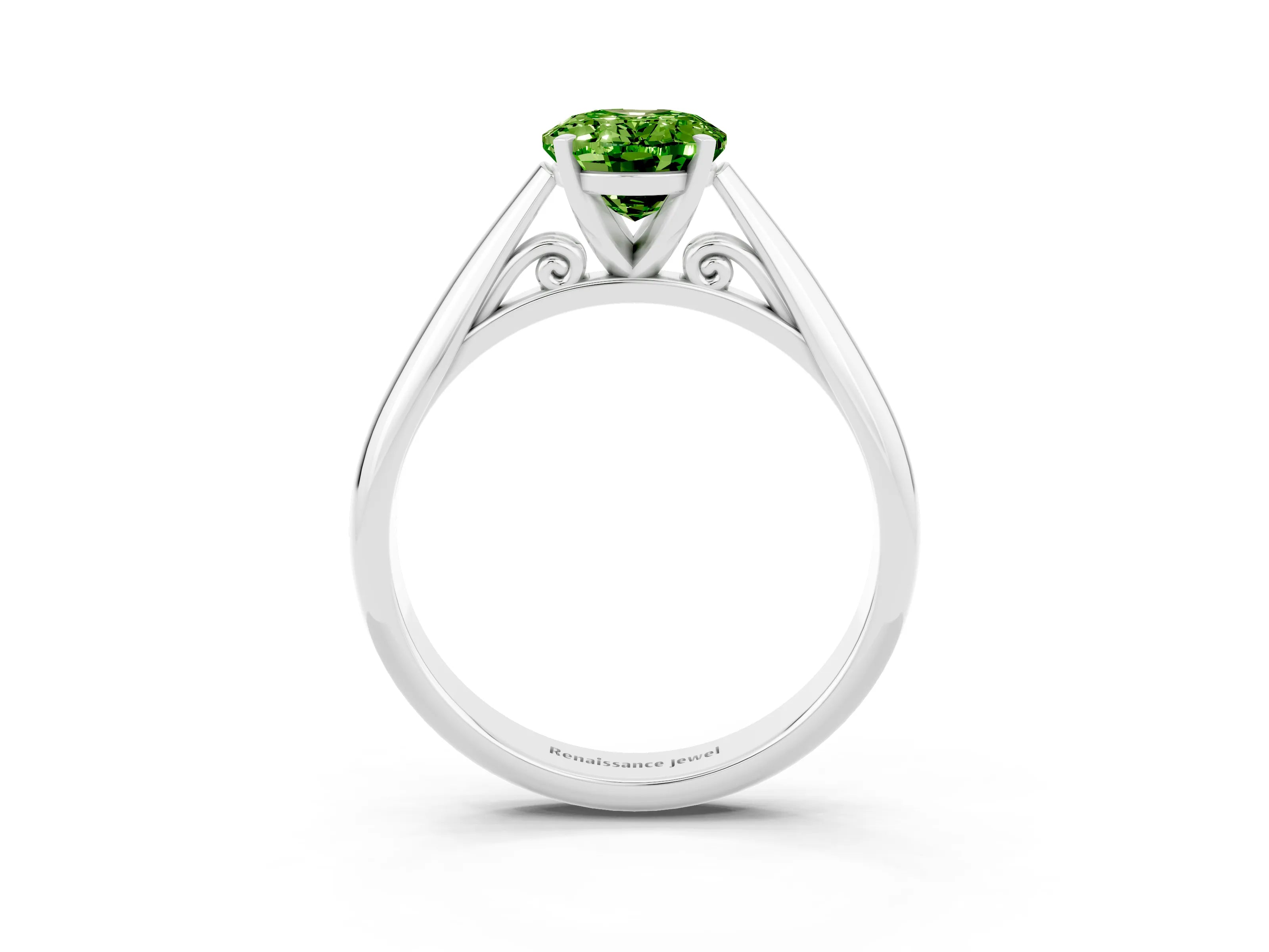 White gold Oval Cut Peridot Solitaire Engagement Ring with Cathedral Setting and Four-Prong Mount_51