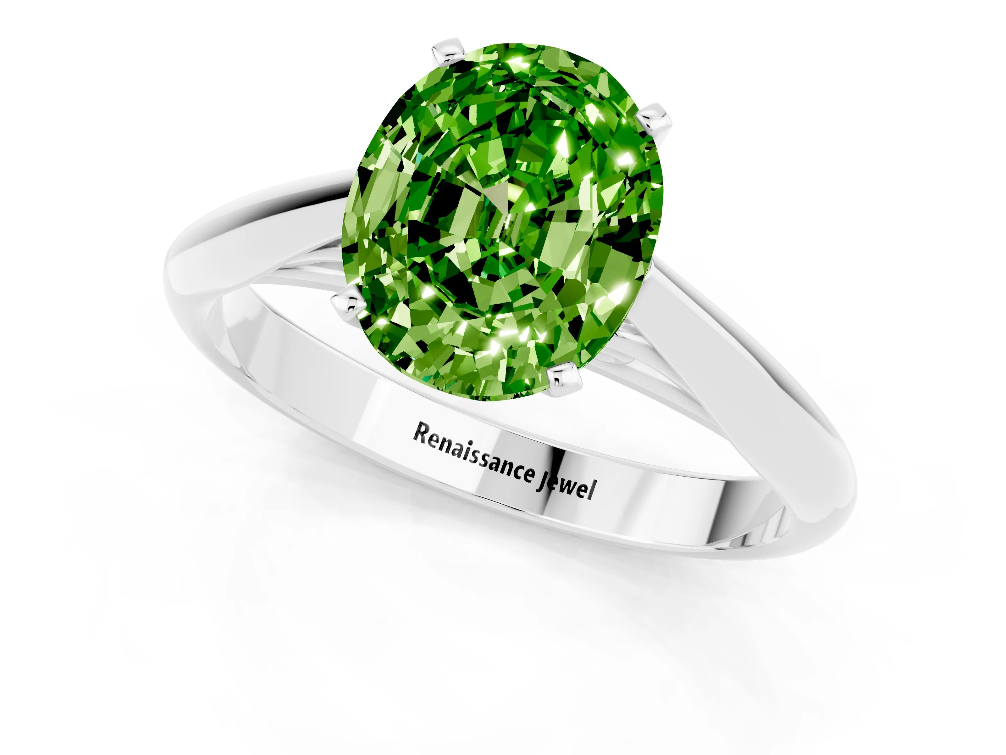 White gold Oval Cut Peridot Solitaire Engagement Ring with Cathedral Setting and Four-Prong Mount_57