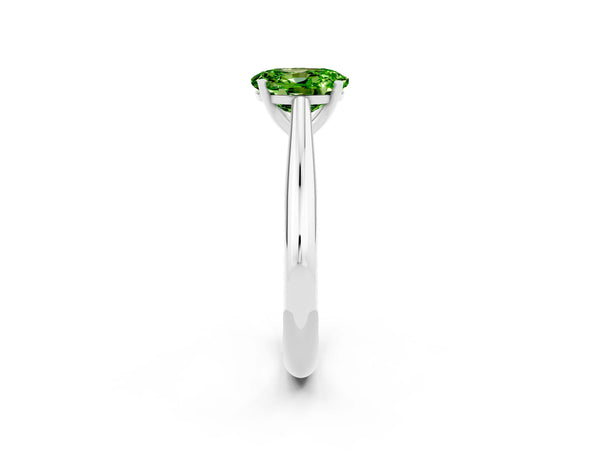 White gold Oval Cut Peridot Solitaire Engagement Ring with Cathedral Setting and Four-Prong Mount