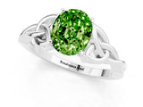 White gold Oval Cut Peridot Solitaire Engagement Ring with Celtic Knot Band and Four-Prong Setting_1