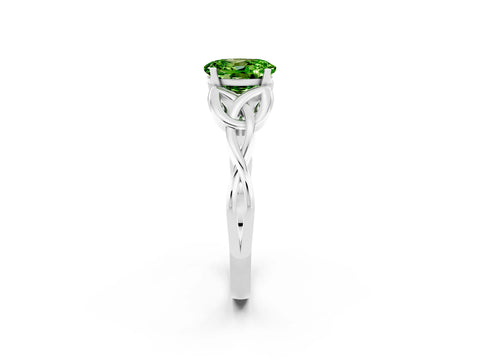 White gold Oval Cut Peridot Solitaire Engagement Ring with Celtic Knot Band and Four-Prong Setting_2
