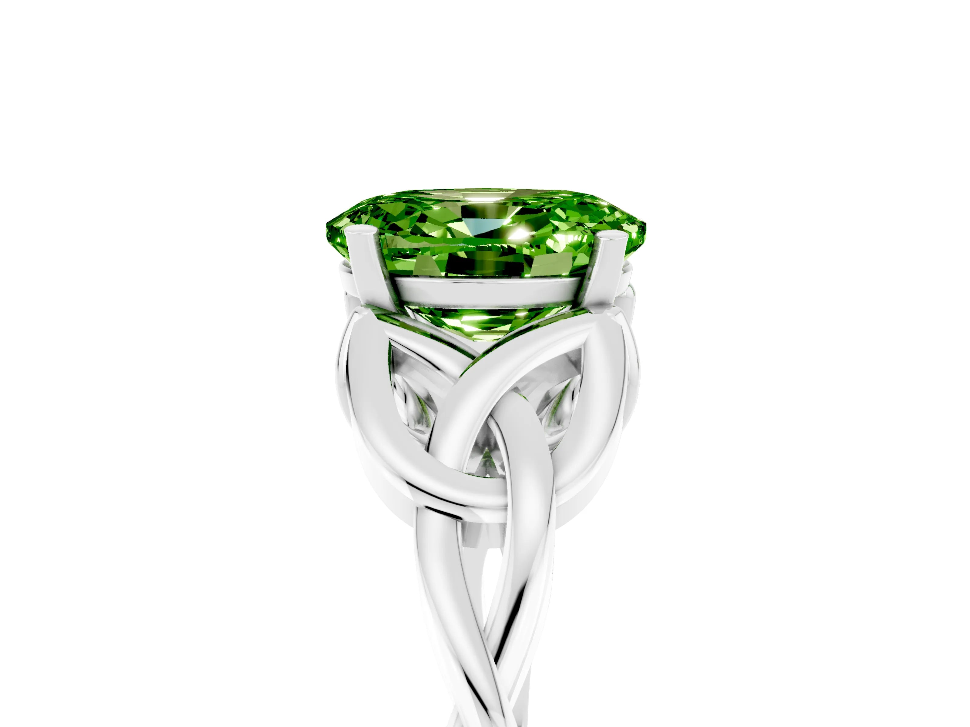 White gold Oval Cut Peridot Solitaire Engagement Ring with Celtic Knot Band and Four-Prong Setting_5