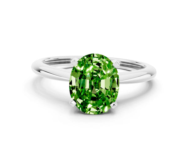 White gold Oval Cut Peridot Solitaire Engagement Ring with Classic Band and Four-Prong Setting