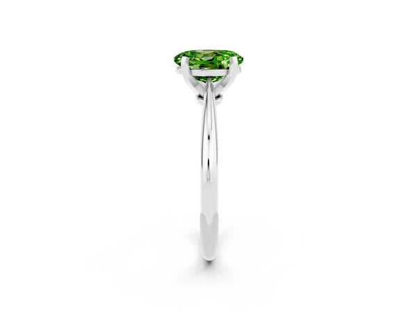 White gold Oval Cut Peridot Solitaire Engagement Ring with Classic Band and Four-Prong Setting