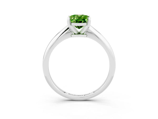 White gold Oval Cut Peridot Solitaire Engagement Ring with Classic Band and Four-Prong Setting