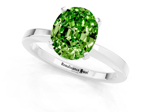 White gold Oval Cut Peridot Solitaire Engagement Ring with Classic Band and Four-Prong Setting_25