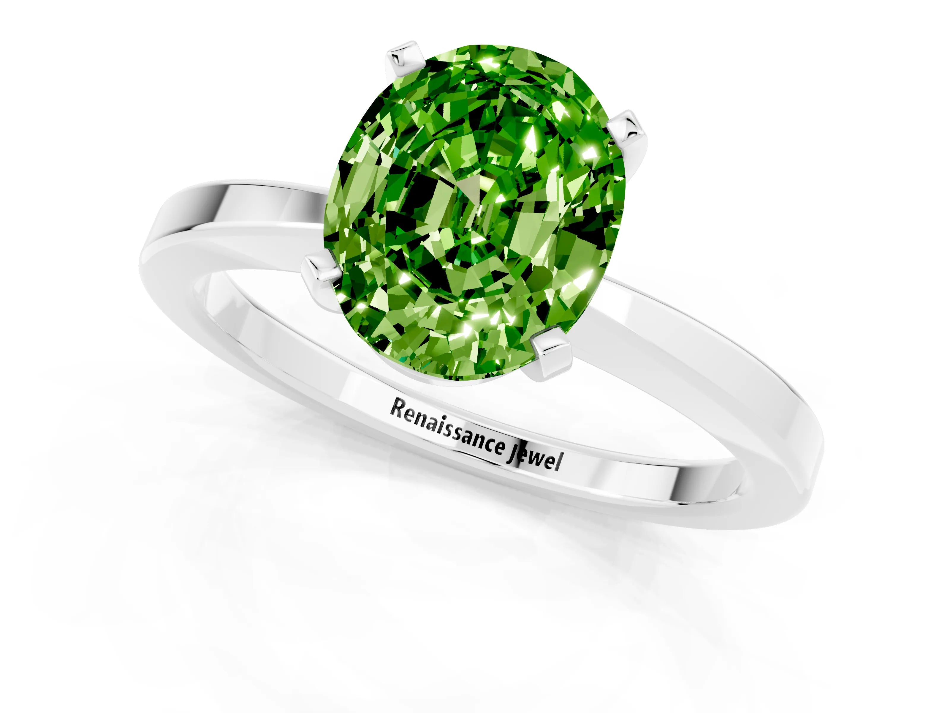 White gold Oval Cut Peridot Solitaire Engagement Ring with Classic Band and Four-Prong Setting_25