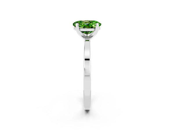Platinum Oval Cut Peridot Solitaire Engagement Ring with Classic Band and Four-Prong Setting