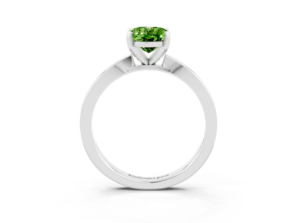 Silver Oval Cut Peridot Solitaire Engagement Ring with Classic Band and Four-Prong Setting