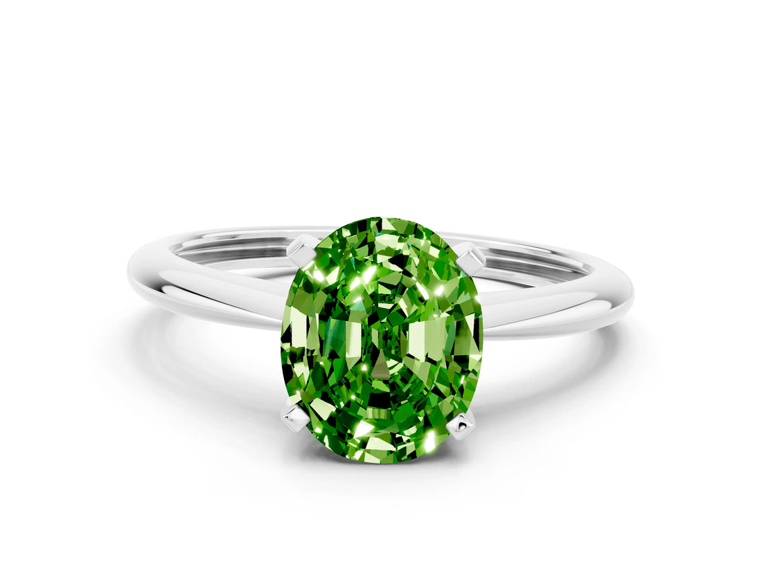 White gold Oval Cut Peridot Solitaire Engagement Ring with Classic Band and Four-Prong Setting_36
