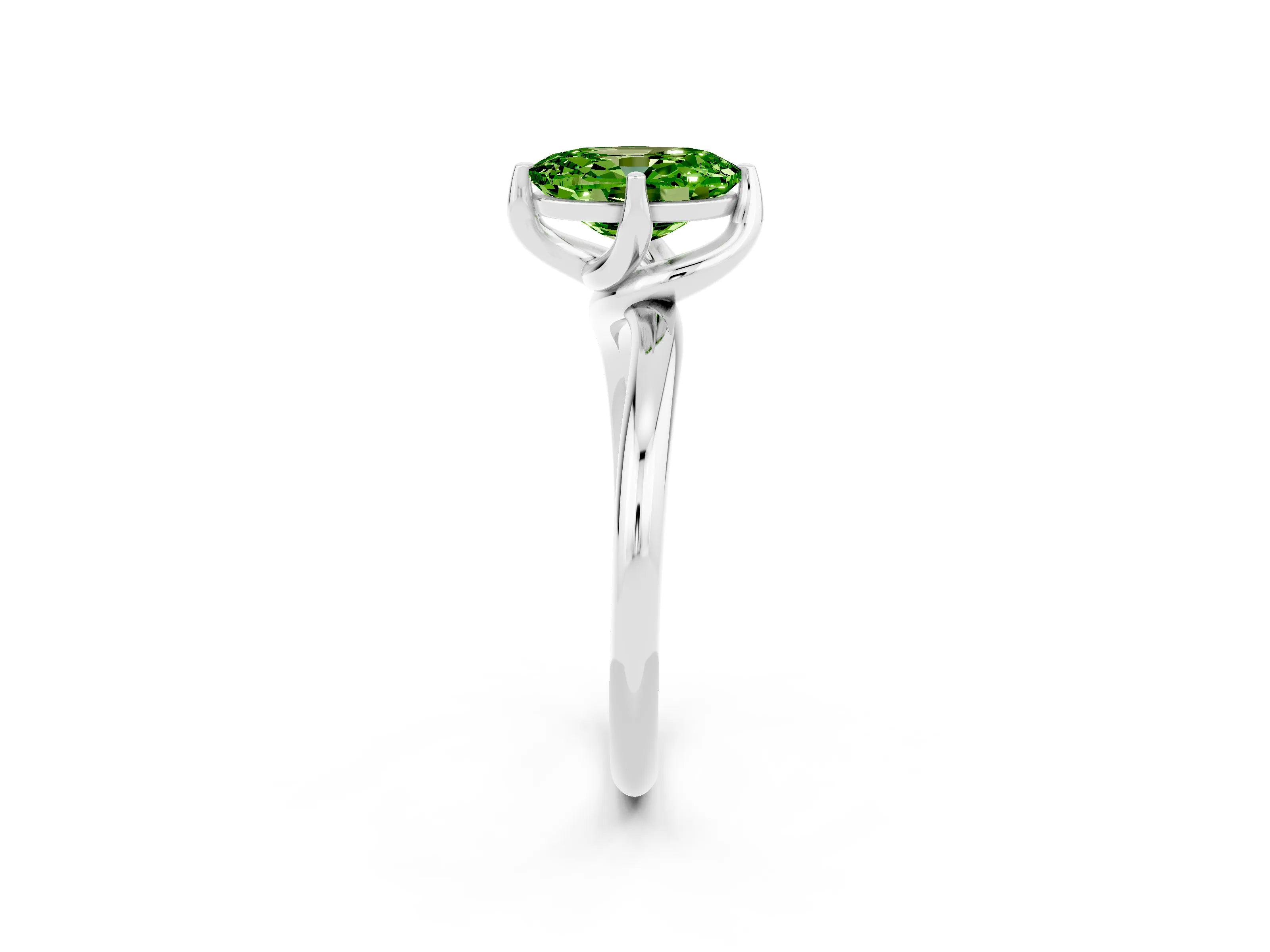 White gold Oval Cut Peridot Solitaire Engagement Ring with Four-Prong Setting and Classic Band_14