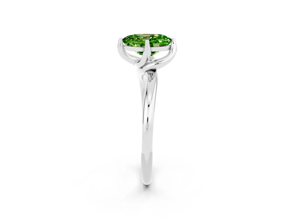 White gold Oval Cut Peridot Solitaire Engagement Ring with Four-Prong Setting and Classic Band