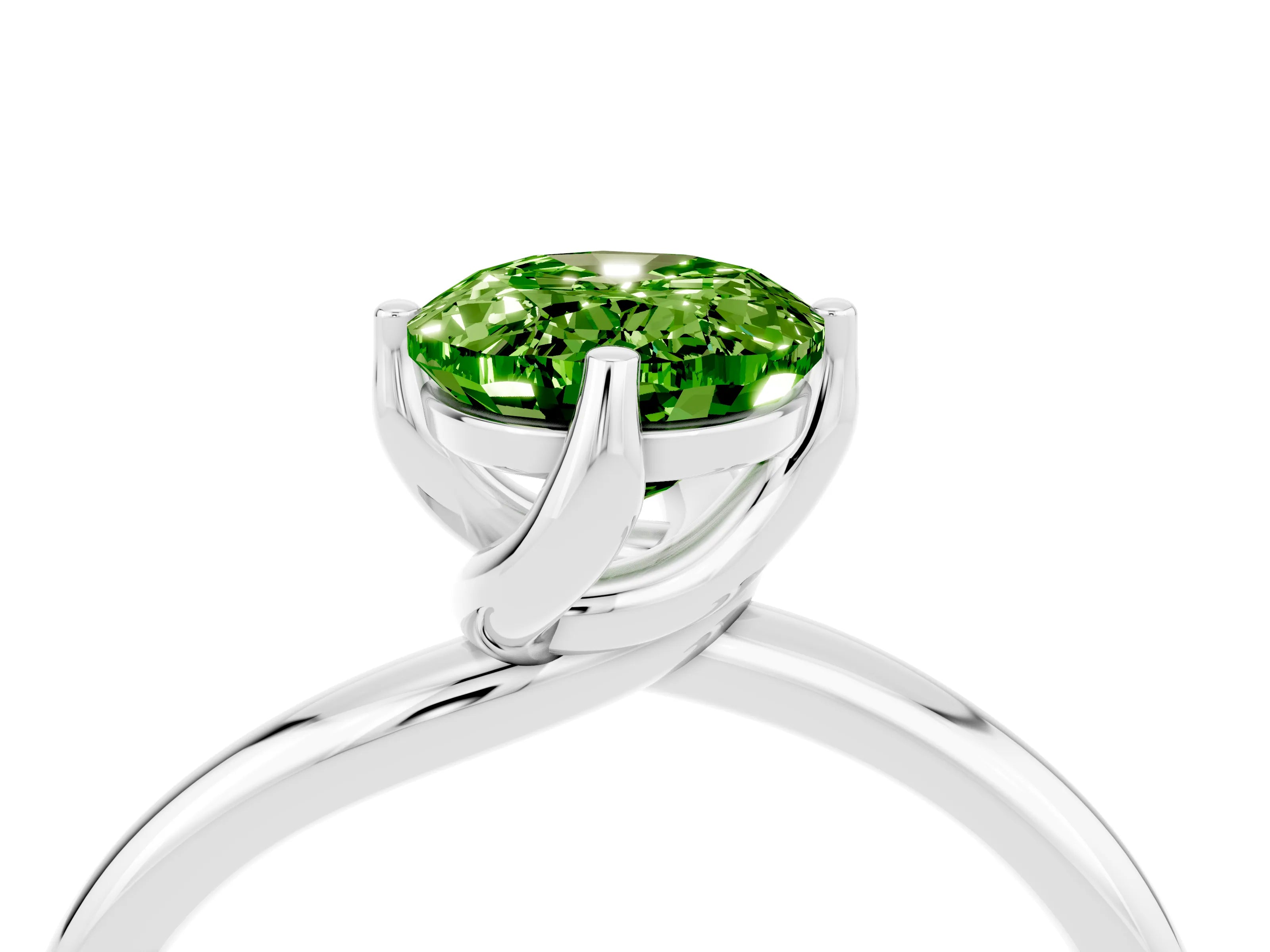White gold Oval Cut Peridot Solitaire Engagement Ring with Four-Prong Setting and Classic Band_16