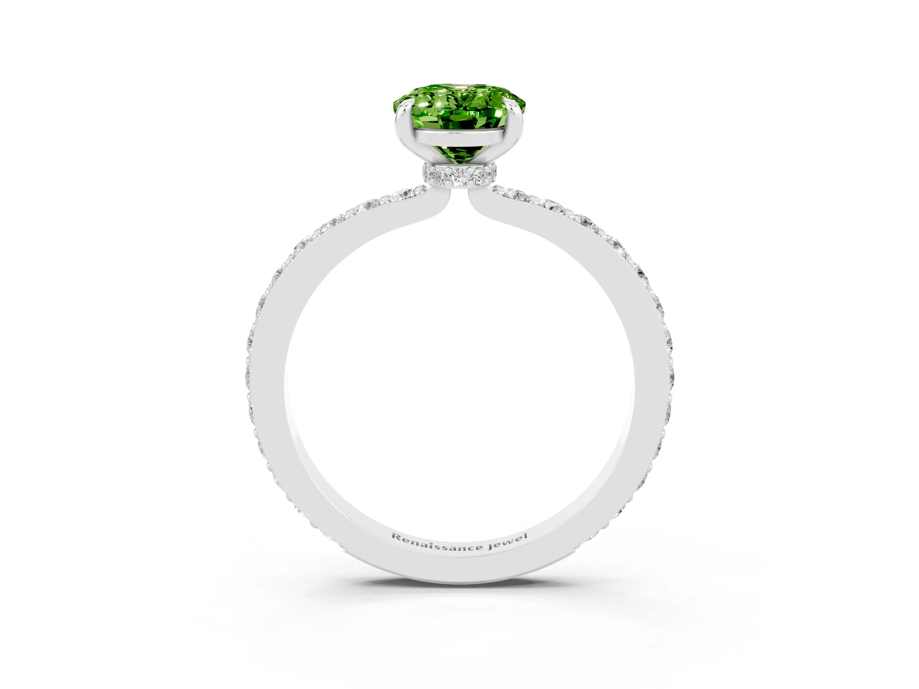 White gold Oval Cut Peridot Solitaire Engagement Ring with Pavé Band and Four-Prong Setting_22