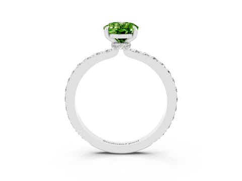 White gold Oval Cut Peridot Solitaire Engagement Ring with Pavé Band and Four-Prong Setting_22
