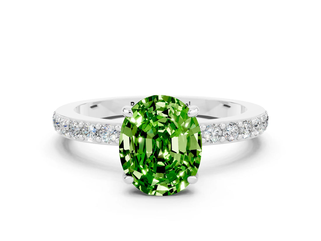 White gold Oval Cut Peridot Solitaire Engagement Ring with Pavé Band and Four-Prong Setting_24
