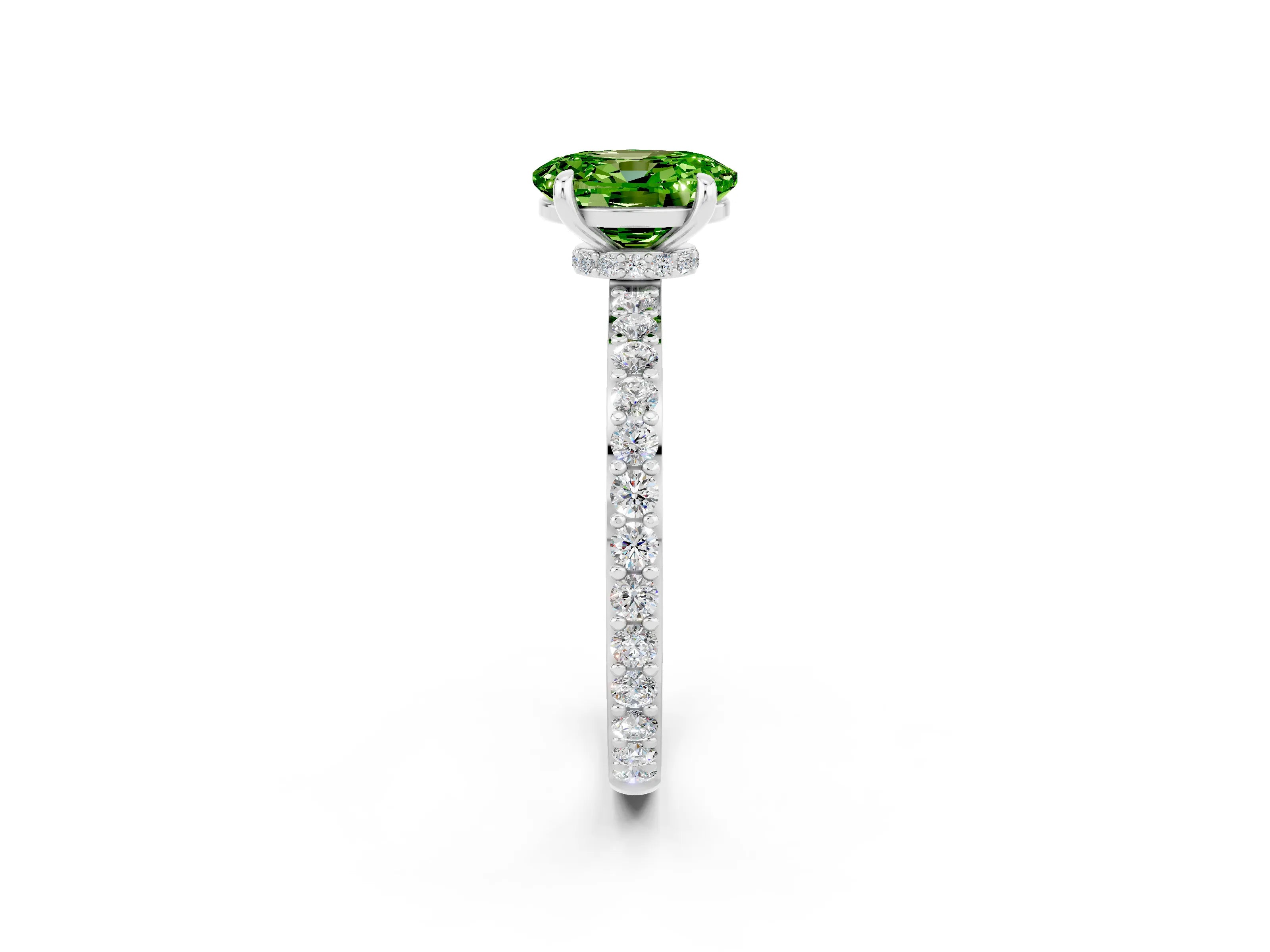 White gold Oval Cut Peridot Solitaire Engagement Ring with Pavé Band and Four-Prong Setting_26