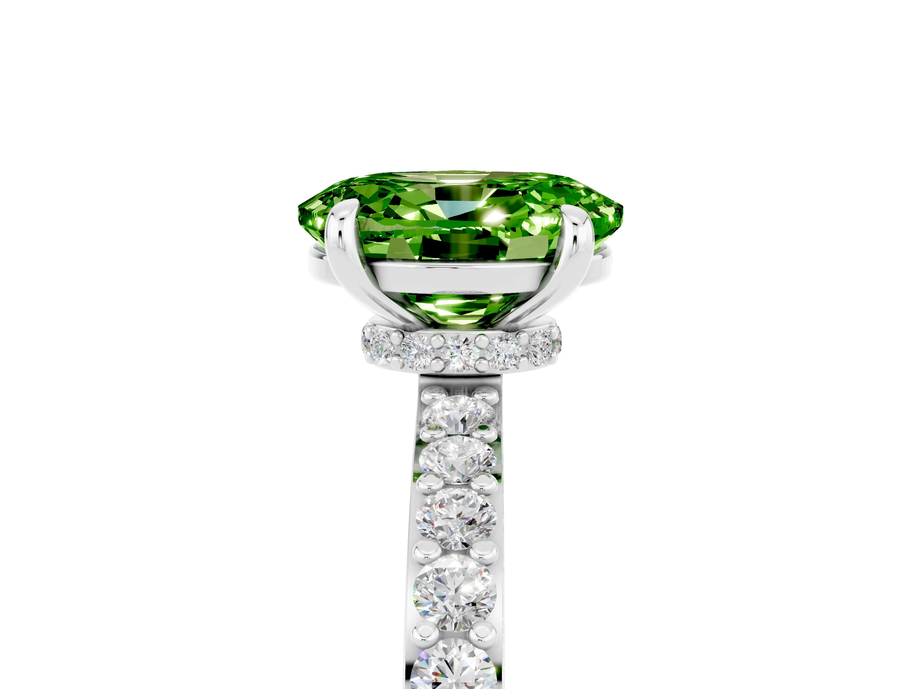 White gold Oval Cut Peridot Solitaire Engagement Ring with Pavé Band and Four-Prong Setting_29